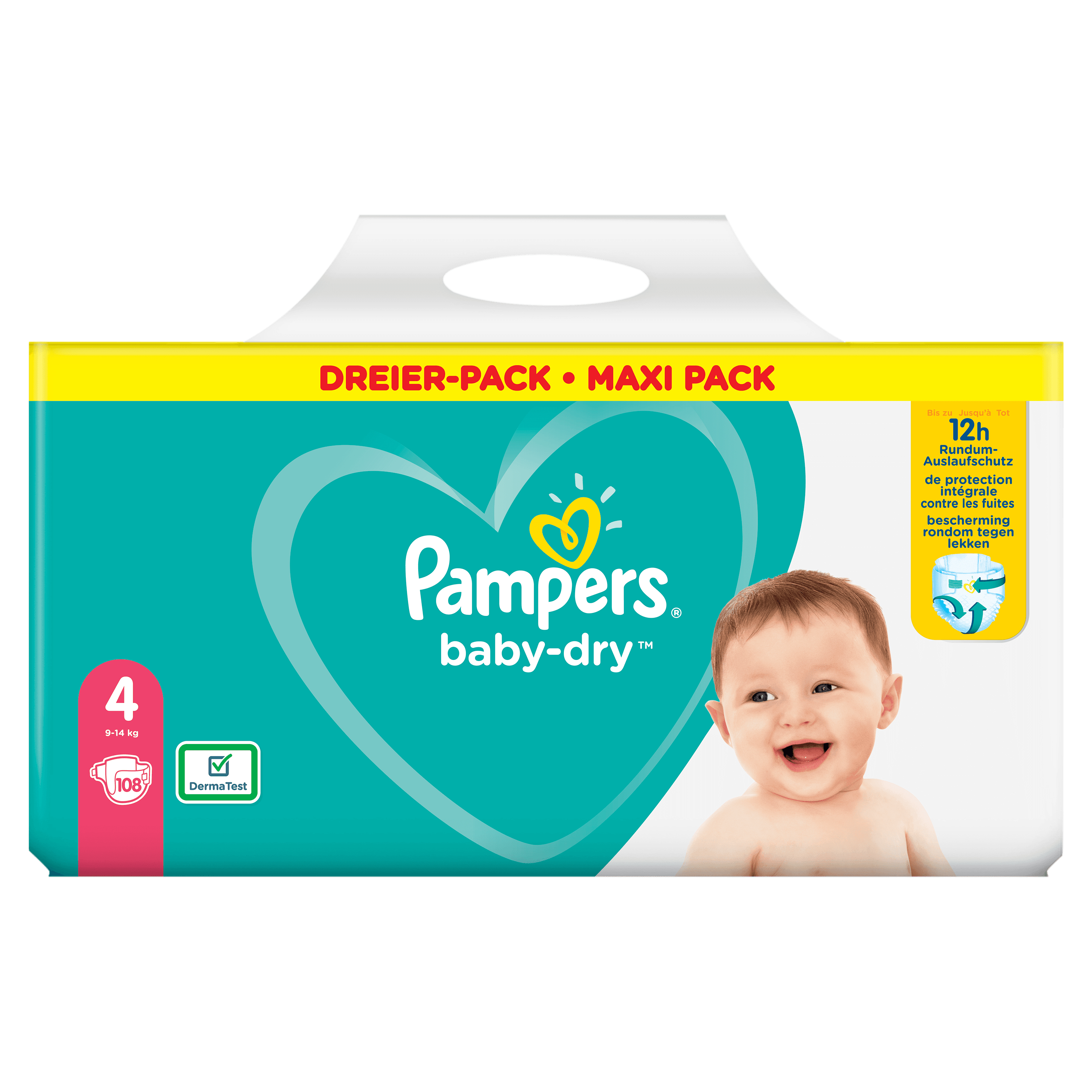 Pampers Baby-Dry Maat 4, 108 Luiers, Tot 12 Uur Bescherming, 9-14kg