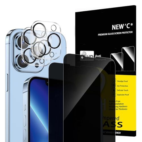 NEW'C 2 x Privacy Screen Protector voor iPhone 13 Pro (6,1 inch) en 2 x Camera Lens Protector - Gehard Glass Schermbeschermer - Ultrabestendig- Verbeterde Privacyhoek van 28 Graden
