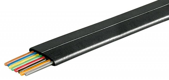 Goobay 8-aderige zwarte platte telefoonkabel - 100 meter
