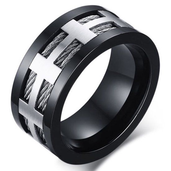 Mendes Jewelry Stalen kabel ring Cross-19mm