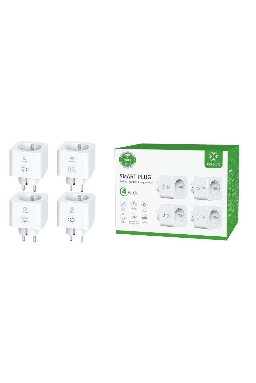 WOOX R6113 Smart Plug 4-Pack - WiFi - Energy Monitoring - Google Assistant & Alexa