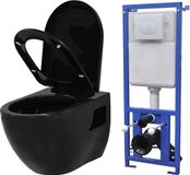 vidaXL Hangend Toilet met Verborgen Stortbak Keramiek Zwart