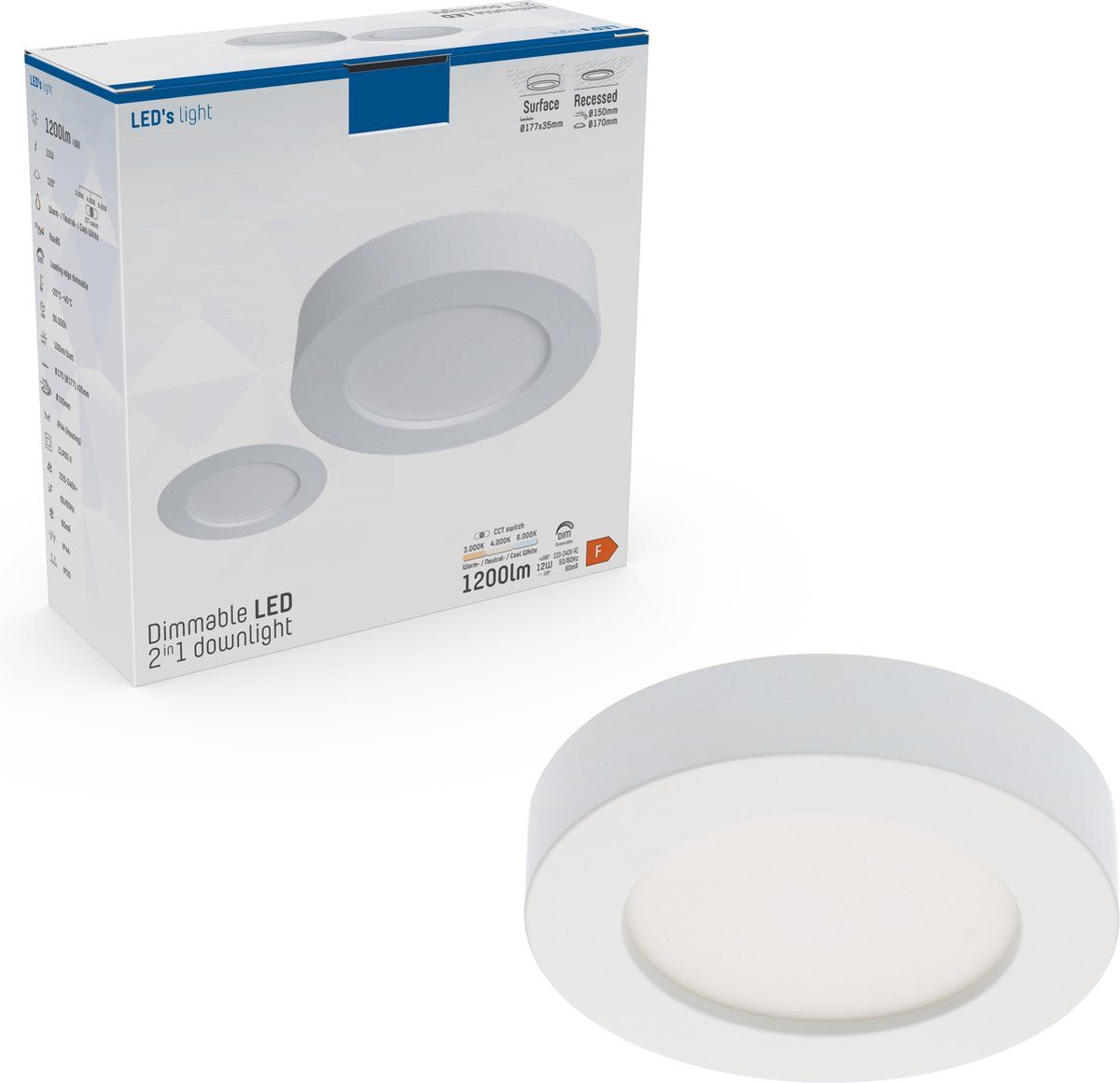 Proventa LED Plafondspot CCT Ø 15 cm - Dimbaar - Wit
