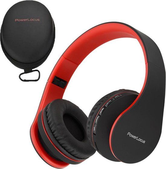 PowerLocus On-ear Bluetooth koptelefoon Wireless Inklapbaar Headset Oplaadbaar Over-ear Bluetooth Headphones Zwart/Rood