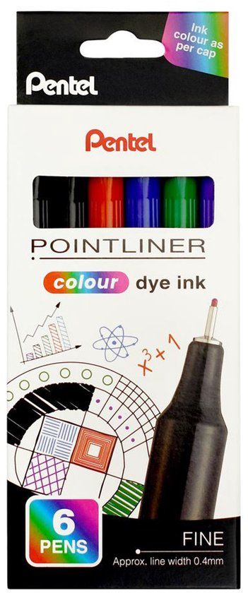 Pentel S40-6 Fineliner Set - 0.4 mm Punt - 6 Kleuren