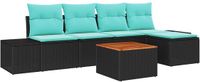 vidaXL Tuinbank Set Zwart en Turquoise Poly Rattan