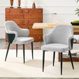 MODFU Eetkamerstoelen Set Van 2 - Ergonomische Rugleuning - Metaal - Zwart Grijs - 83 Cm