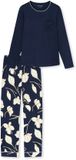 SCHIESSER Pyjama lang Dames Gebloemd deep sea blue 50% Modal, 50% Katoen Maat 40