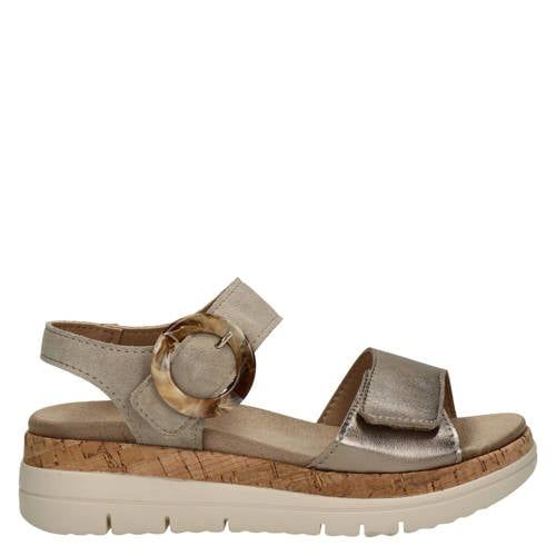 Nelson Flex suède sandalen met sleehak beige