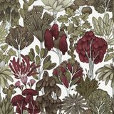 ARCHITECTS PAPER DOODLE DESIGN BOMEN BEHANG | Retro - groen rood wit - "Architects Paper" A.S. Création Floral Impression