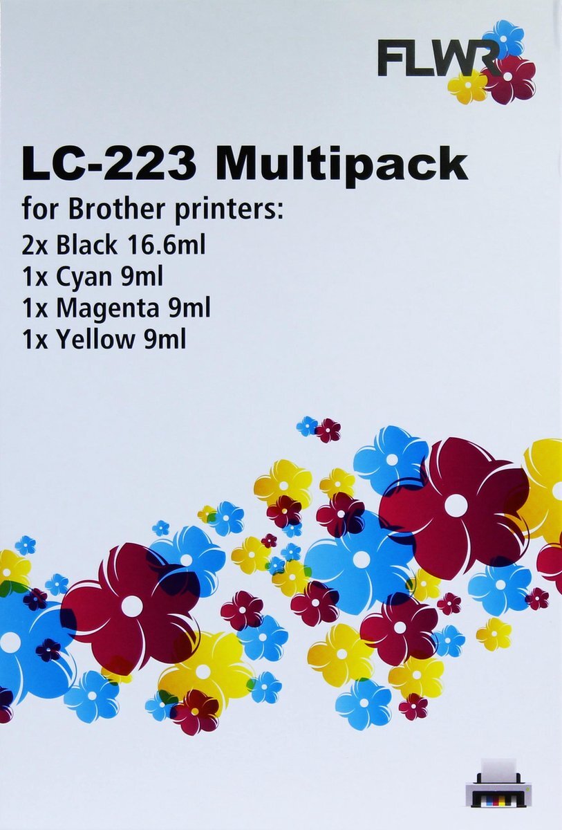 FLWR huismer set geschikt voor LC-223 inktcartridge zwart, blauw, geel, rood