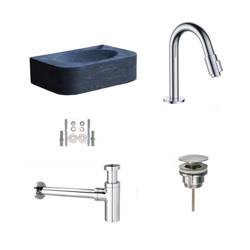 Badkamerplanet Natuursteen Fonteinset Foggia met Elba Fonteinkraan Chroom 35x24x10 cm