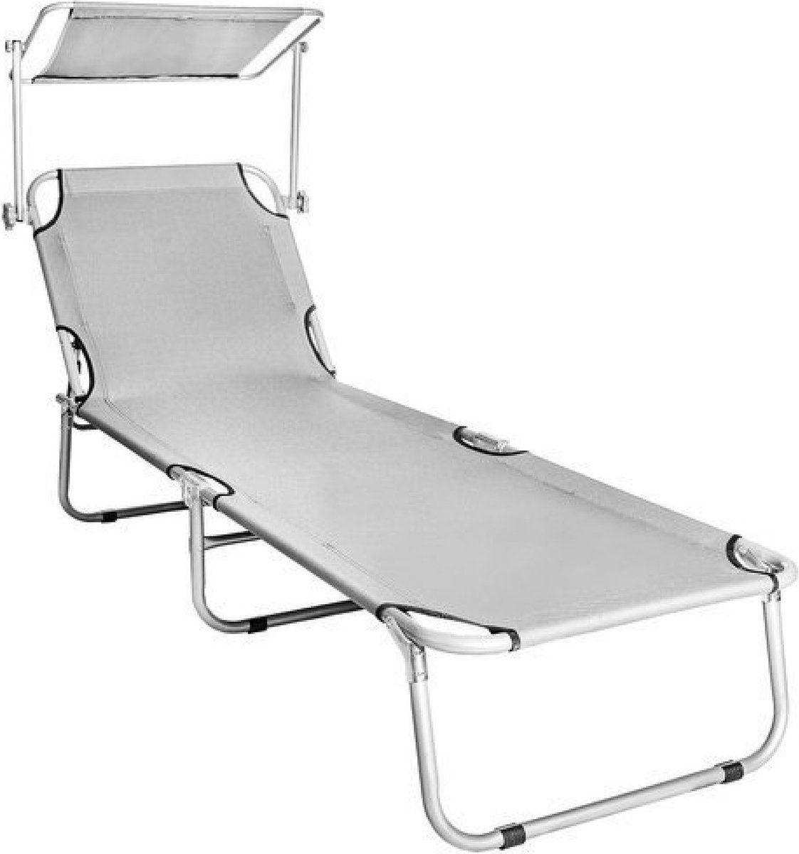 Iso Trade Zonnestoel - Ligbed - Met Luifel - 1,90 x 58 x 95 cm - Grijs