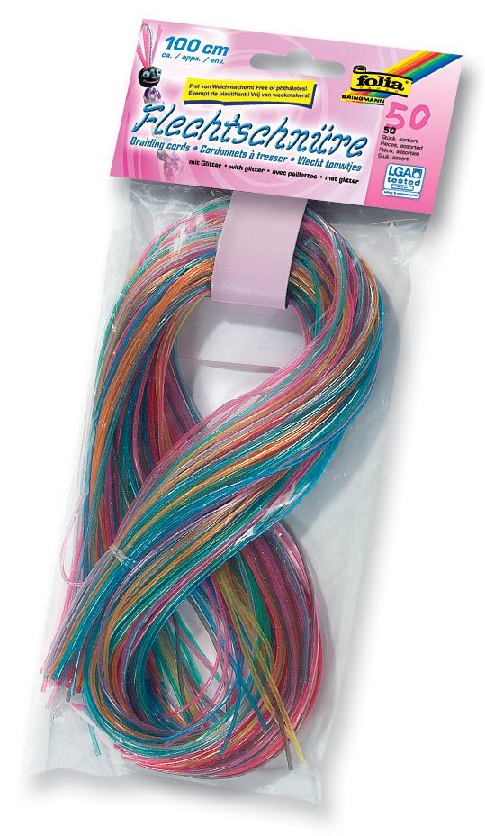 Folia scoubidou draad met glitter pak met 50 draden