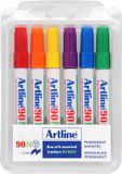 Artline 90 Permanent Marker - Set 6 Stuks - Schuine Punt 2,0-5,0mm - Watervast & Wrijfvast - Hervulbaar - Kleuren