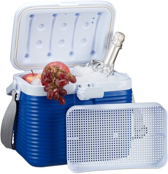 Merkloos Relaxdays Koelbox - 8L - Blauw/Wit - Camping Koeltas - Mini Koelkast