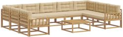 vidaXL - Hoek loungeset - 9 zitplekken - Wit en Beige - Acacia Hout