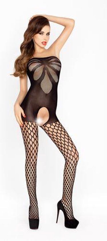 Passion Zwart strapless catsuit - open kruis - One size
