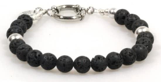 Heaven Eleven - heren armband - Lava met Zilverkleurige kraal 8mm- 21cm voor andere maten zie omschrijving