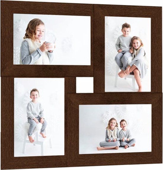 vidaXL Fotolijst voor 4 foto's van 13x18 cm, donkerbruin MDF