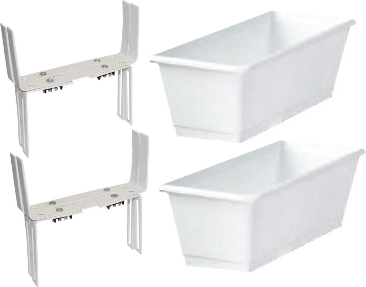 Geli Set van 3 plantenbakken wit rechthoekig 60 cm met beugels