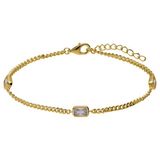 Lucardi - Dames Zilveren goldplated armband met hanger met zirkonia - Armband - 925 Zilver - Goudkleurig - 19 cm