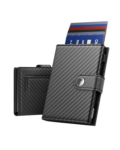 YESIIW Slim Herenportemonnee met Magnetisch Muntenvak Pop-Up Portemonnee voor 7 Kaarten 2 Identiteitskaarten en 12 Papiergeld Kaartenportemonnee Kaartenhouder met RFID-Bescherming (Carbon)