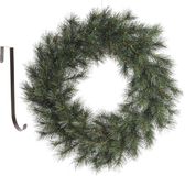 Decoris Kerstkrans - groen - 60 cm - kunststof - incl. ijzeren deurhanger