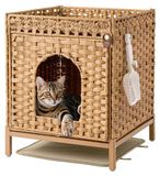 Merkloos Kattenbakkast Kattenhuis Verborgen kattenbak - Rotan - 47 x 52 x 48,5 cm - Natuur - Voor binnen