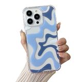 Sayoaho Telefoonhoesje compatibel met iPhone 14 / iPhone 13, schattige golvende kunst, geschilderd voor vrouwen en meisjes, schokbestendige TPU zachte polycarbonaat achterkant, blauw