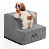 Feandrea Hondentrap, 2 Treden Huisdierentrap van Spons, 30 x 38 x 28 cm | voor Kleine en Oudere Honden, Antislip, met Wasbare Hoes, voor Bank en Bed, Duif grijs, BADDI Collectie PPS022GD01