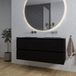 Saniclass Chaci Badkamermeubelset - 120x46x55cm - keramische wastafel zwart - 2 wasbakken - zonder kraangaten - 2 lades - ronde spiegel met verlichting - mat zwart
