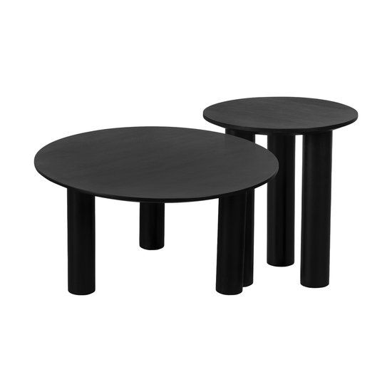 Lewis & Loft Salontafels Lian - Mangohout - Rond - Zwart - Set van 2