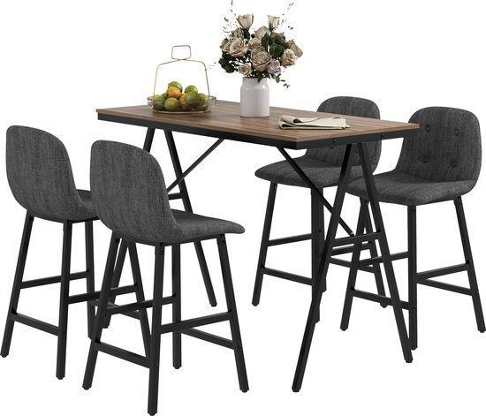 Homcom Bartafel set met 4 stoelen met rugleuning, donkergrijs