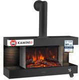KAMINIO Elektrische haard LIZ met rookafvoerbuis - Elektrische wandhaard met verwarming, 3D-vlameffect, LED-sfeerverlichting, afstandsbediening - Zwart
