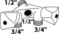 KIRCHHOFF GA-Wandventiel dubbel, 1/2"BU x 3/4"BU x 1/2"BI, met terugslagklep