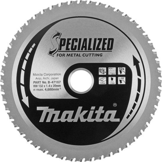 Makita Cirkelzaagblad voor Plaatstaal | Specialized | Ø 150mm Asgat 20mm 52T - B-47042