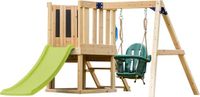AXI Timo Mini Speeltoestel met Babyschommel, Klimwand en Krijtbord – Limoen groene Glijbaan – FSC hout – Klein speeltoestel voor de tuin / buiten