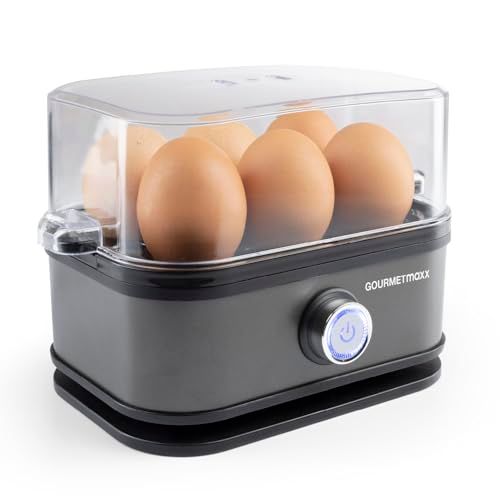 GOURMETmaxx Eierkoker voor 6 eieren, eierboiler met eierprikker in maatbeker, eierkoker met 3 hardheidsgraden, geschikt voor elke eierdopje, design eierkoker antraciet, vaatwasmachinebestendige
