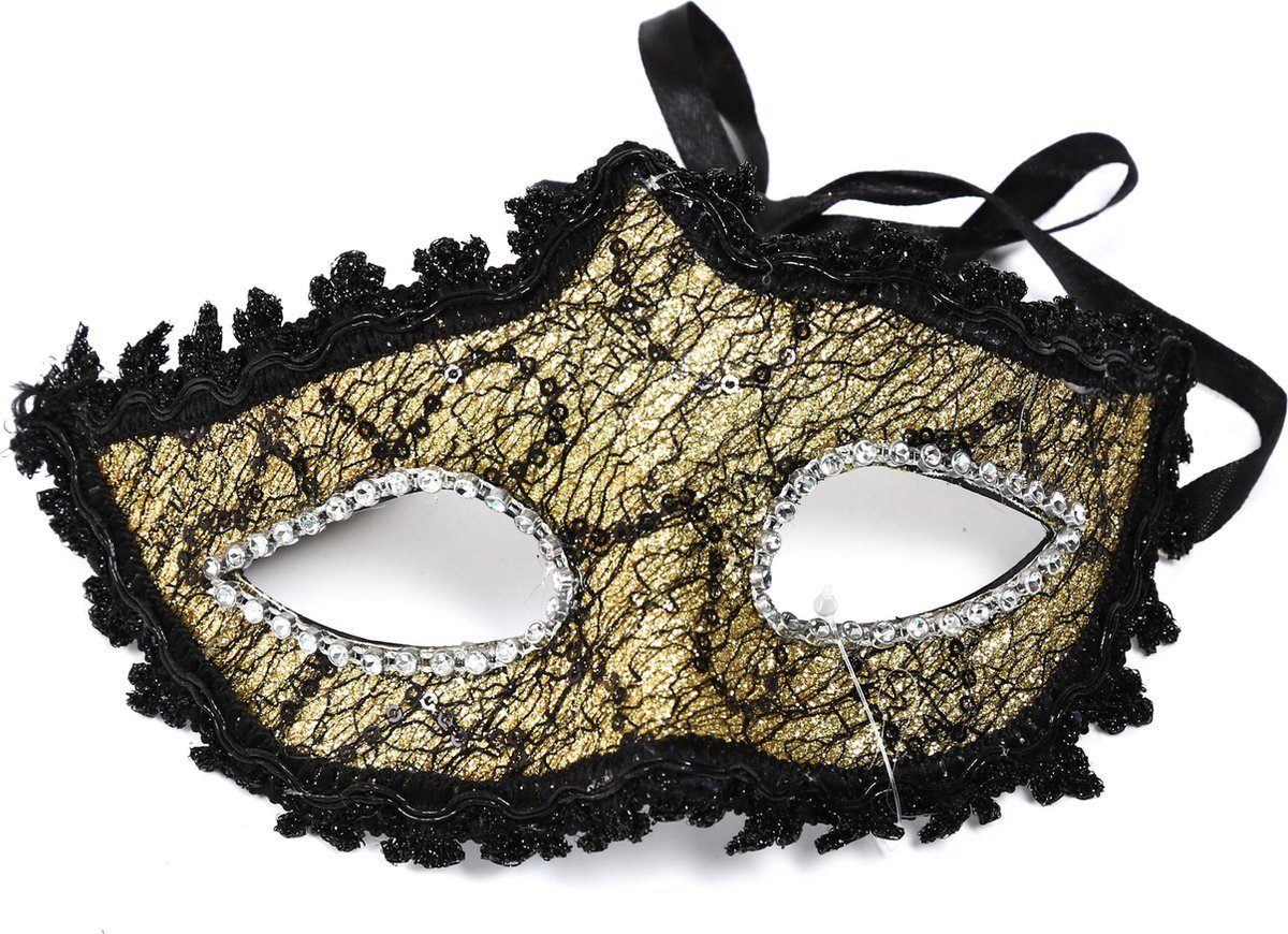 momol Venetiaanse masker goud-zwart met kant