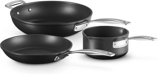 Le Creuset Les Forgees 3-Delige Pannenset - Zwart - Aluminium - PFAS-vrij - Geschikt voor alle warmtebronnen