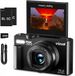 Vizual Appareil photo numérique - Écran rabattable noir - Capteur CMOS 12MP - 4K 30FPS - avec carte SD 32 Go + 2 batteries