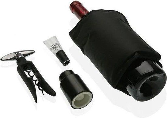 BigBuy Sommelier Wijn Accessoires - Set van 4 onderdelen - Staal - Zwart