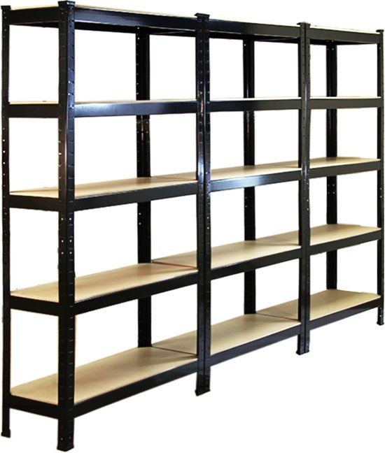 Monster Racking 3 x T-Rax Heavy Duty Shelving Units - 75x30x150 cm - Blue - 150kg per shelf