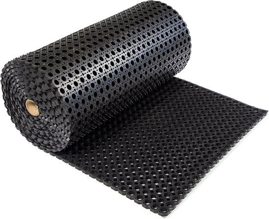 Rubber ringmat op rol gesloten bodem | Heavy Duty | 7,5x1 meter | Zwart