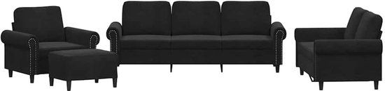 vidaXL 4-delige Loungeset met kussens fluweel zwart