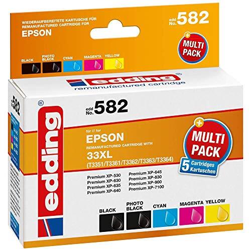 Edding Inktcartridge edd-582 vervangt Epson T33XL (T3351/61/62/63/64) multipack 5 - tekstzwart, foto-zwart, cyaan, magenta, geel - inhoud: 1x 15 ml + 4x 11 ml