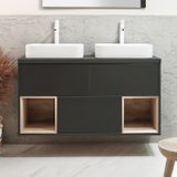 Hudson Reed Hoxton Meuble sous lavabo suspendu - Gris noir - Avec vasque rectangulaire blanc - Design moderne - 120 cm - Sans LED