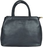 Beocca Beau Leren Handtas Dames - Mid-size Tas van Plantaardig Gelooid Leer - Handgemaakt - Gevlochten Handvatten - Gouden Details - Duurzaam en Elegant - Zwart