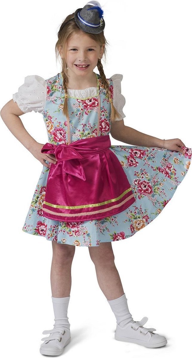 Funny Fashion Boeren Tirol & Oktoberfest Kostuum | Blauw Roze Tiroler Dirndl Rosalinde | Meisje | Maat 152 | Bierfeest | Verkleedkleding